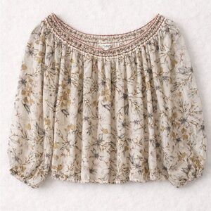 Max Studio London Floral Off Shoulder Blouse Small Boho Peasant Top